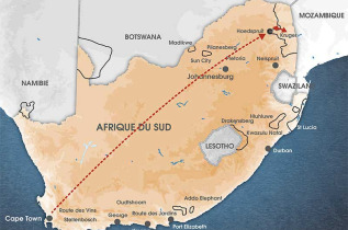 Carte Afrique du Sud - Forcus sur Cape Town et Kruger