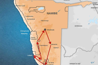 Namibie - Carte safari bivouac - Southern swing safari