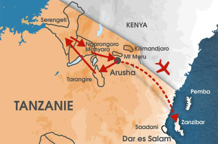 Tanzanie - Carte safari et Zanzibar
