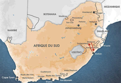 Carte Afrique du Sud - Escapade en pays Zulu