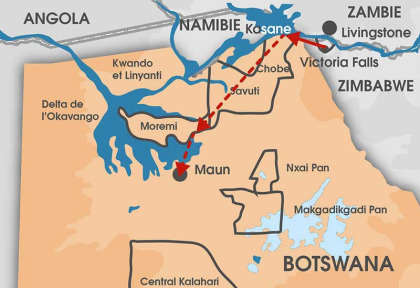 Botswana - Carte Victoria Falls - Chobe - Delta Okavango