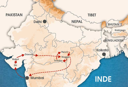 Inde - Carte Parcs secrets, Gujarat et Madhya Pradesh