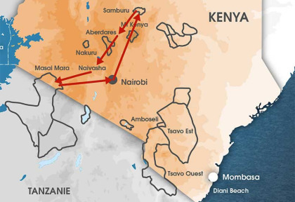 Kenya - Carte safari le Kenya du Nord au Sud
