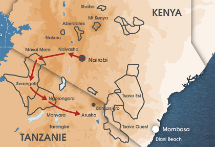 Carte Combiné Kenya Tanzanie Du Masai Mara au Serengeti 
