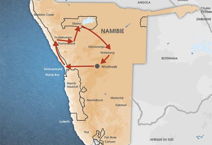 Namibie - Carte Circuit Sur la trace des géants