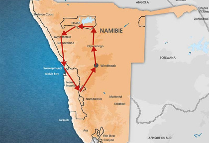 Namibie - Carte Circuit L'aventure namibienne en 4x4 camper