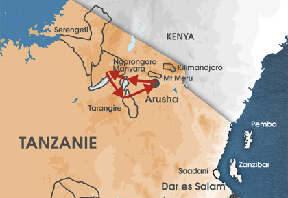 Carte Tanzanie -  Arusha - Karatu - Tarangire