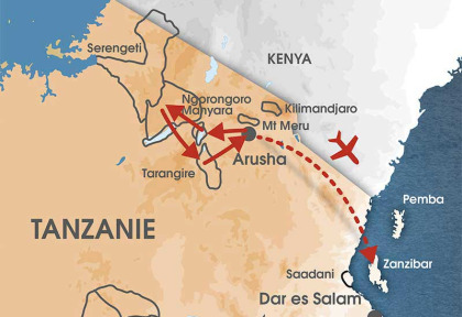Carte Tanzanie - Safari DikDik et Zanzibar