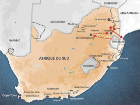 Carte safari Kruger et plages du Mozambique