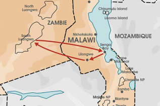 Carte Safari Zambien et plages du Malawi