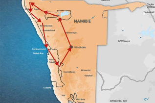 Namibie - Carte safari Nature sauvage en pays Himba avec Swakopmund et Sossusvlei