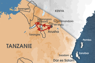 Carte Tanzanie -  Arusha - Karatu - Tarangire