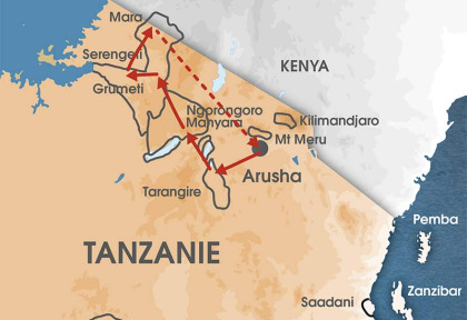 Tanzanie - Carte Safari Grande Migration