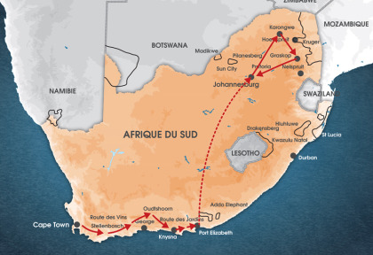 Carte Afrique du Sud - Circuit l'Afrique du Sud Incontournable de Cape Town à Johannesburg