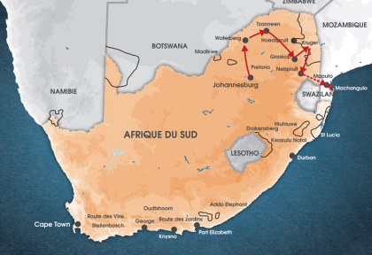 Carte Afrique du Sud - Circuit Nuances Africaines de Johannesburg à Maputo au Mozambique