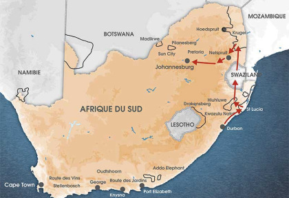 Carte Afrique du Sud - Pays Zulu et Kruger