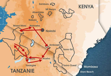 Carte  - Safari  combiné Kenya et Tanzanie en privatif