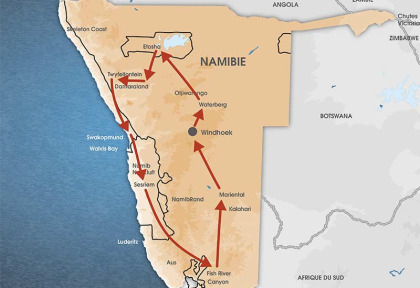 Namibie - Carte Circuit La Namibie sous tente