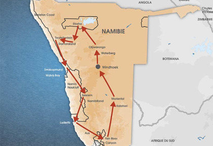 Carte Road Trip en Namibie