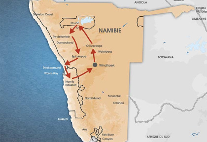 Namibie - Carte Circuit regroupé francophone Sous le charme Namibien