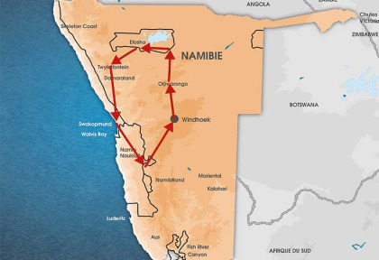 Namibie - Carte Circuit L’aventure namibienne en 4x4 camper