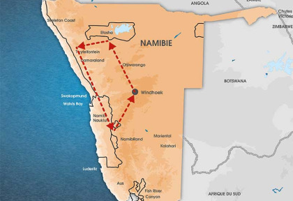 Namibie - Carte Circuit Regroupé Vue du Ciel