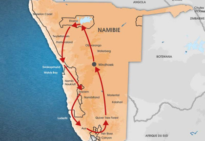 Namibie - Dunes, Canyons et Parcs Nationaux - Carte 